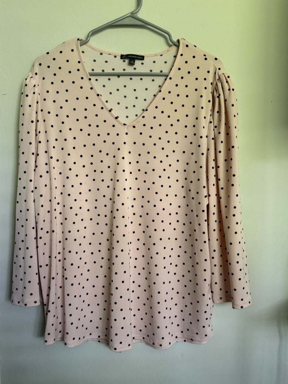 Adrianna Papell Blush Pink Polka Dot V-Neck Top